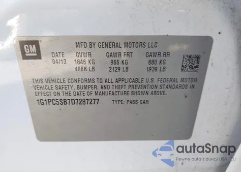 2013 Chevrolet Cruze 1Lt Auto from USA, damaged, VIN 1G1PC5SB7D7287277